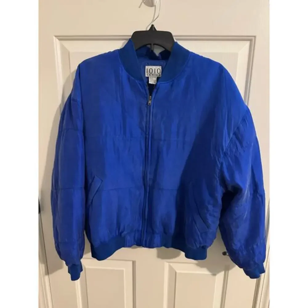 1010 Design Vintage Mens Brushed Silk Quilted Lined Bomber Blue Size M